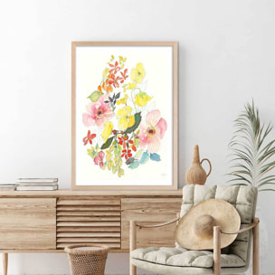 Affiche fleurs Boutons d'or Affiche + cadre en bois - Chêne