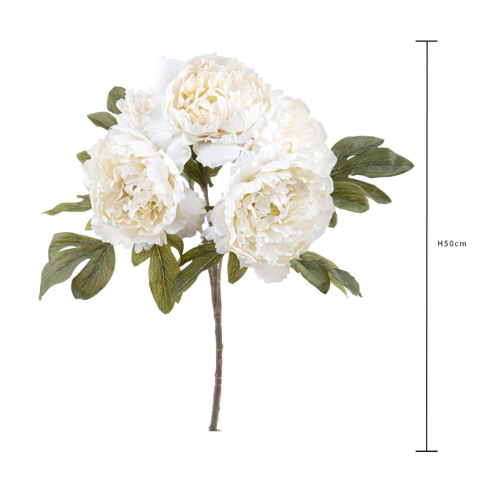 Peonia Con 5 Fiori. Altezza 50 Cm - Pezzi 3 - 20X50X20cm - Colore: Bianco - Bianchi Dino - Fiori Artificiali