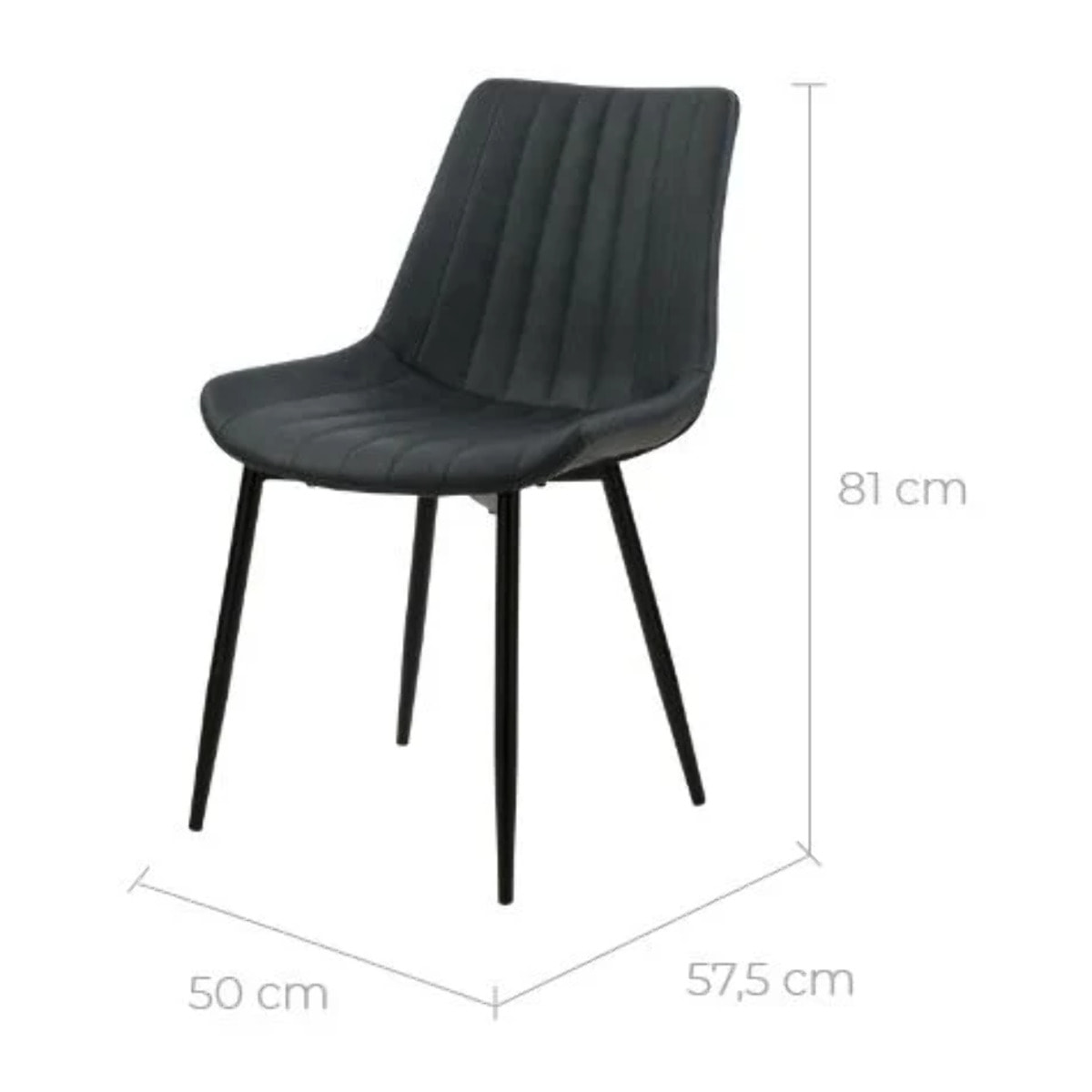 Lot de 2 chaises en cuir synthétique gris foncé et métal noir - Killi