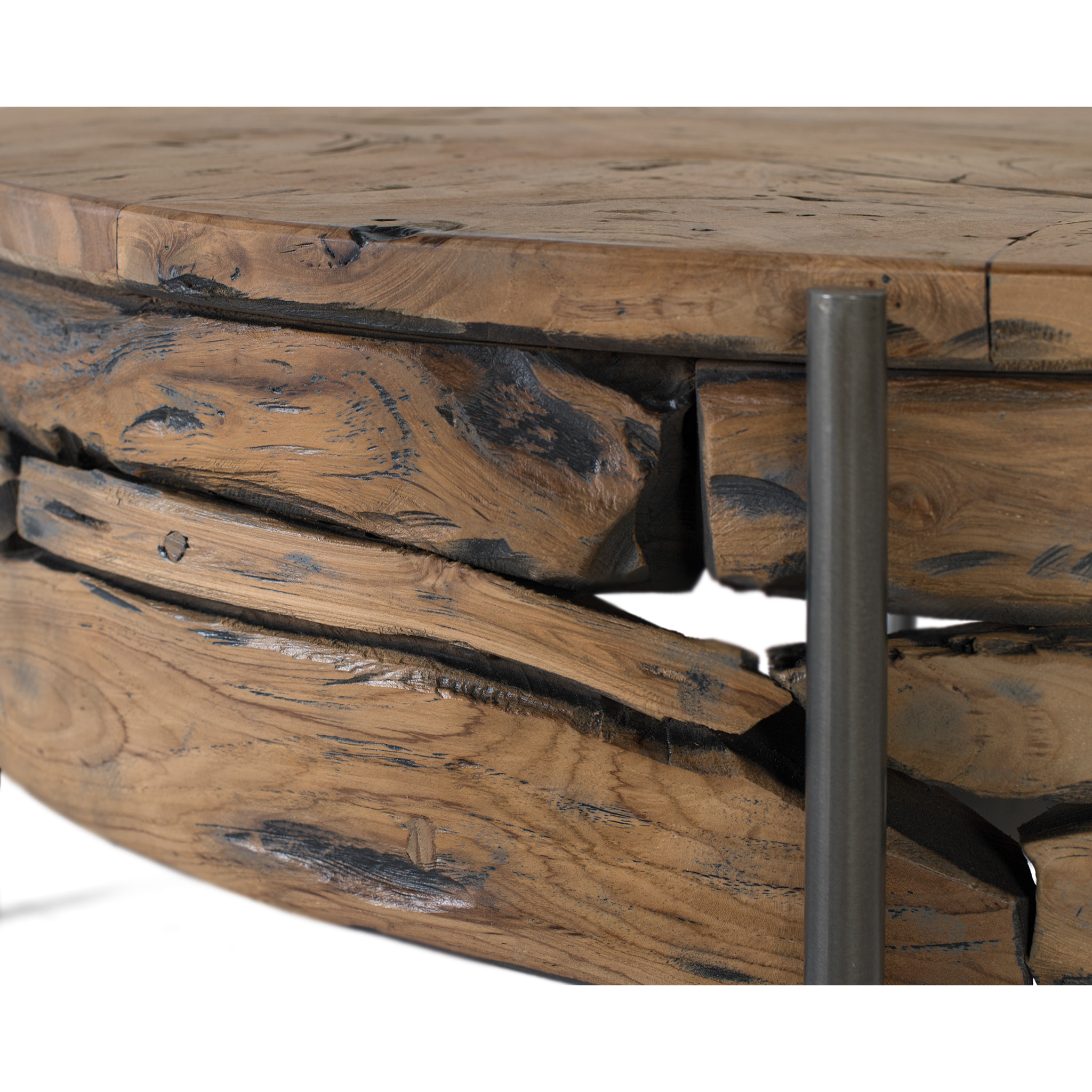 Table Basse en Bois de Teck 84 cm Style Rustique Chic Industriel