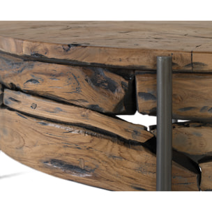 Table Basse en Bois de Teck 84 cm Style Rustique Chic Industriel