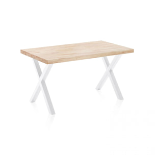 Mesa de comedor fija con patas metálicas en blanco y roble salvaje 140x80cm X-Loft Roble salvaje - Blanco