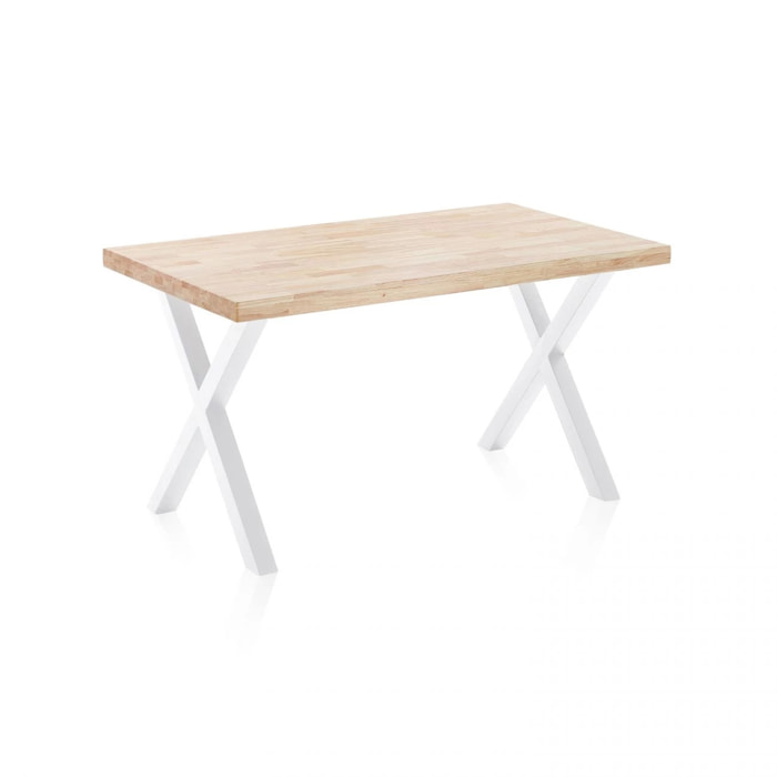 Mesa de comedor fija con patas metálicas en blanco y roble salvaje 140x80cm X-Loft Roble salvaje - Blanco