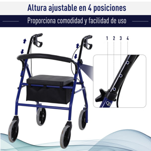 Andador para Adultos con Asiento Ajustable y Reposapiés Plegable 77x55.5x84-93 cm