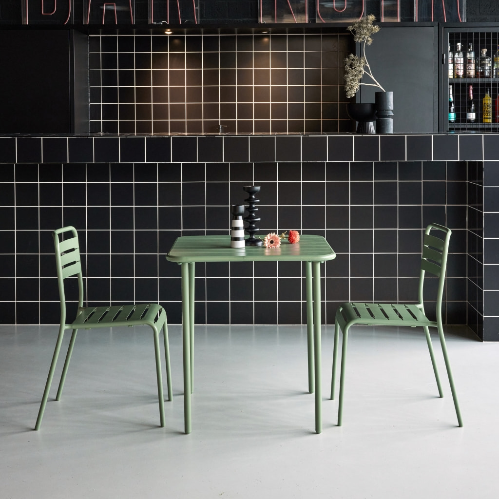 Table de jardin métal + 2 assises vert Amélia
