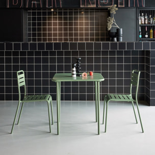 Table de jardin métal + 2 assises vert Amélia