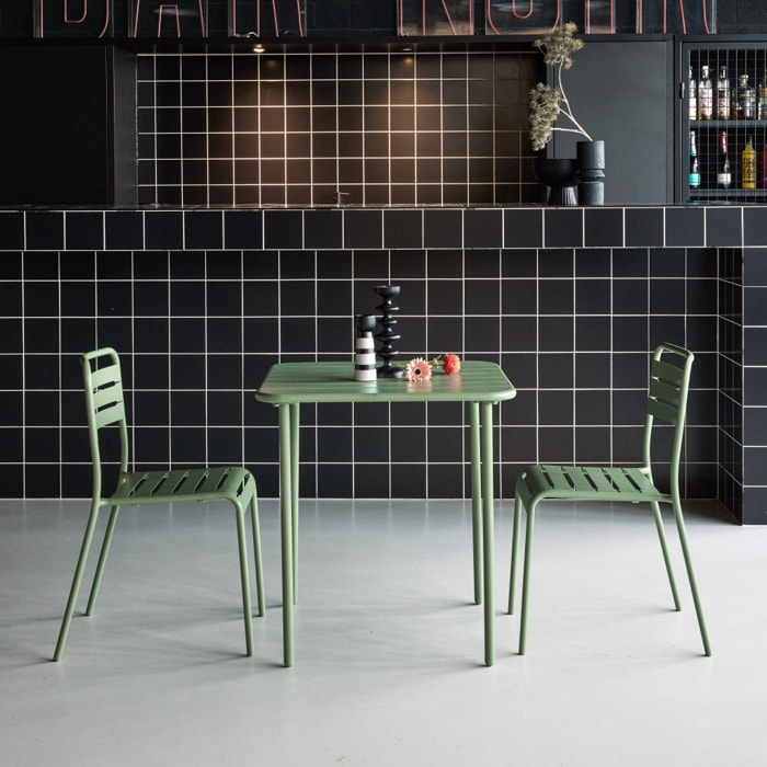 Table de jardin métal + 2 assises vert Amélia