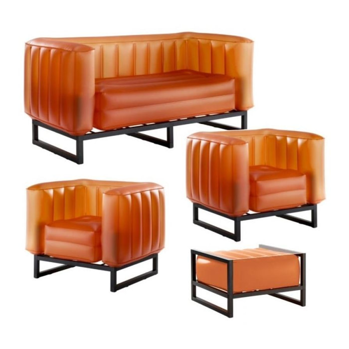 Salon en aluminium, 1 Canapé, 2 Fauteuils, 1 Table basse en TPU translucide Orange