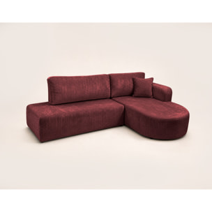 Miro - Canapé d'angle droit 4 places convertible avec coffre en velours texturé - Prune