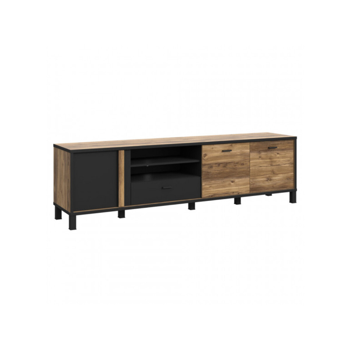 Meuble TV en bois effet chêne et noir L 200cm - YAL