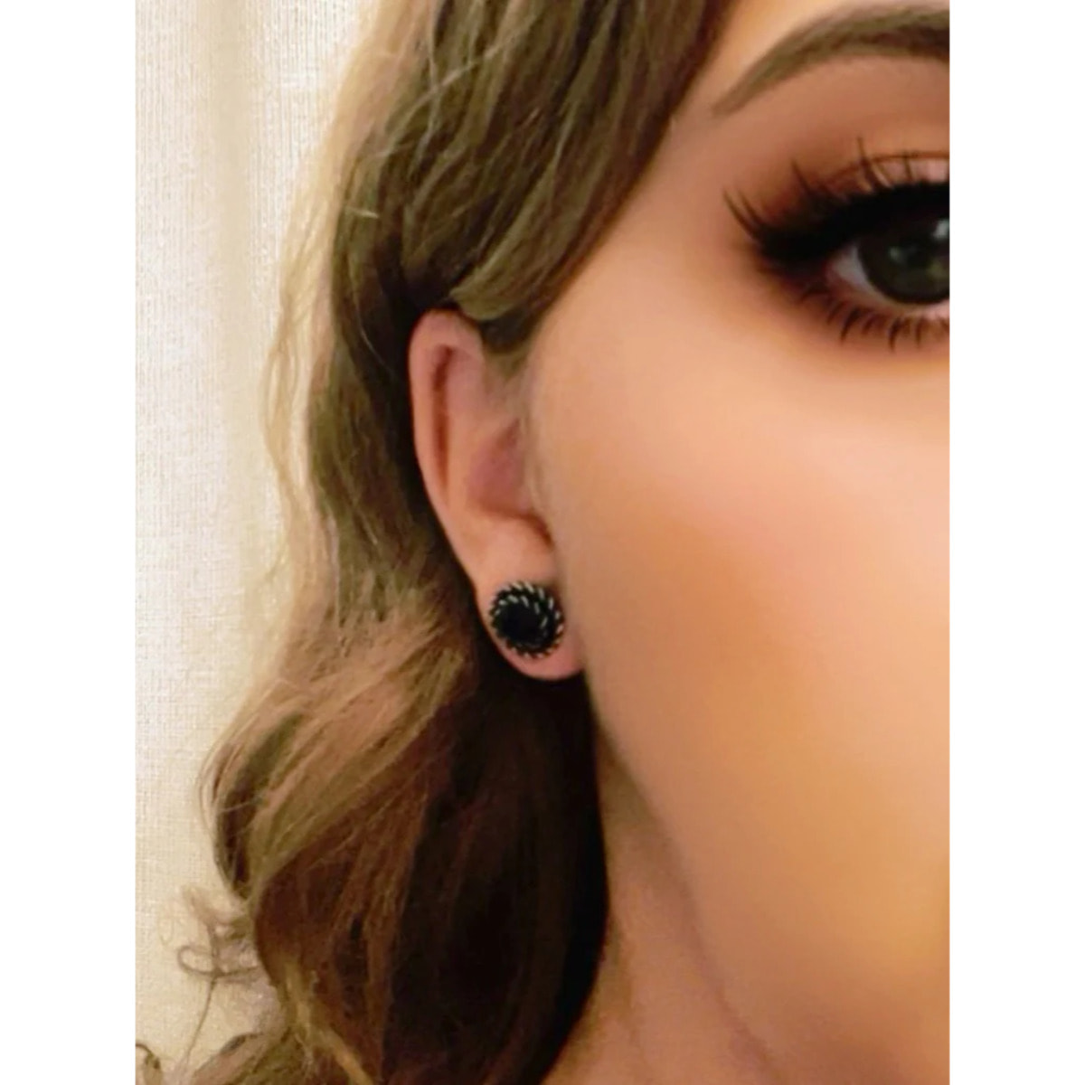 Pack de pendientes redondo filiigrana piedra nacar y SW negro plata 10µ