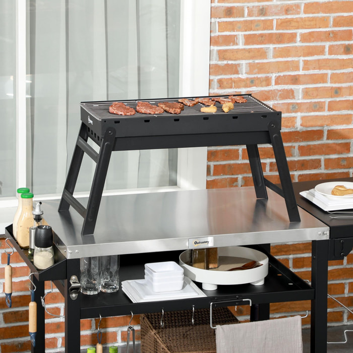 Barbecue à charbon de bois pliable portable dim. 74L x 30l x 37H cm avec grille acier noir