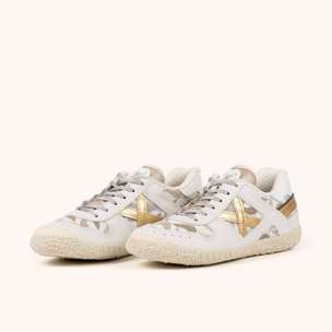 Zapatilla Casual de Piel Blanca con Detalles Dorados MUNICH GOAL 1644