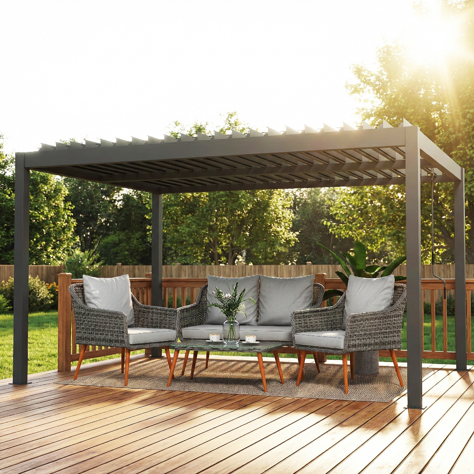 Pergola bioclimatique lames orientables aluminium gris foncé