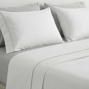 Completo lenzuola singolo in cotone bicolore morbido e traspirante, set letto con lenzuolo sopra, sotto con angoli e federa, design con piping a contrasto elegante, resistente e leggero 116 gsm, certificato OEKO-TEX