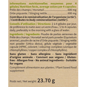 NUTRIEXPERT - Prêle & Ortie - Facilite l'élimination des toxines -  Contribue au bon fonctionnement de l'organisme - Vegan - 60 gélules végétales - Marque Française - Extraits de plantes - Lot de 2