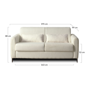 Owen - canapé 3 places convertible express couchage quotidien 140 cm matelas 12 cm en tissu bouclette - Beige