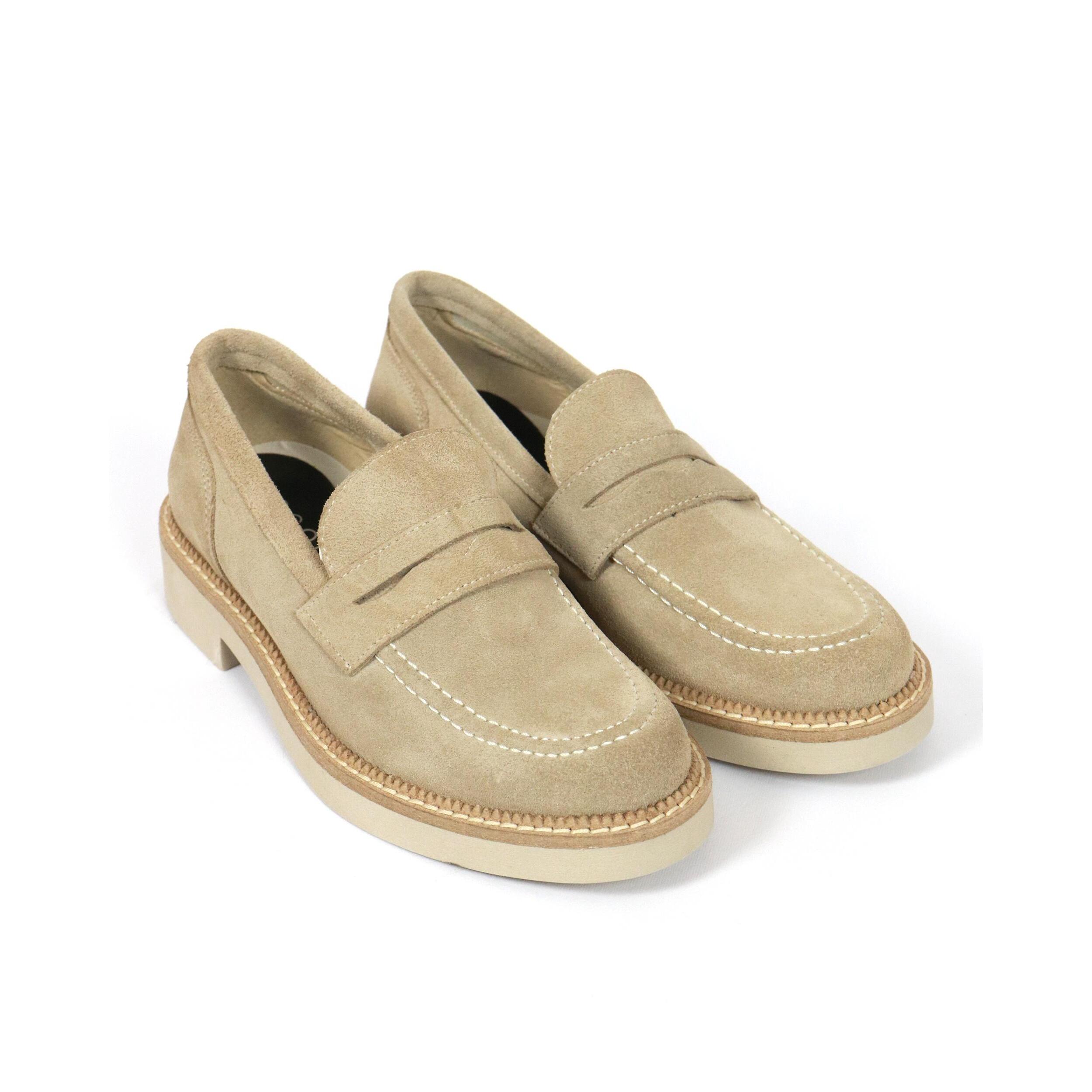 MOCASSINO CAMOSCIO VERA PELLE CHOCOLA' BEIGE