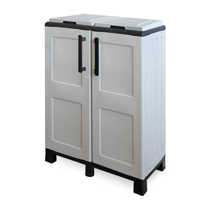 Pattumiera Alistar, Cestino portarifiuti, Bidone per raccolta differenziata, 100% Made in Italy, 68x37h90 cm, Grigio chiaro e Nero, Finitura quadri