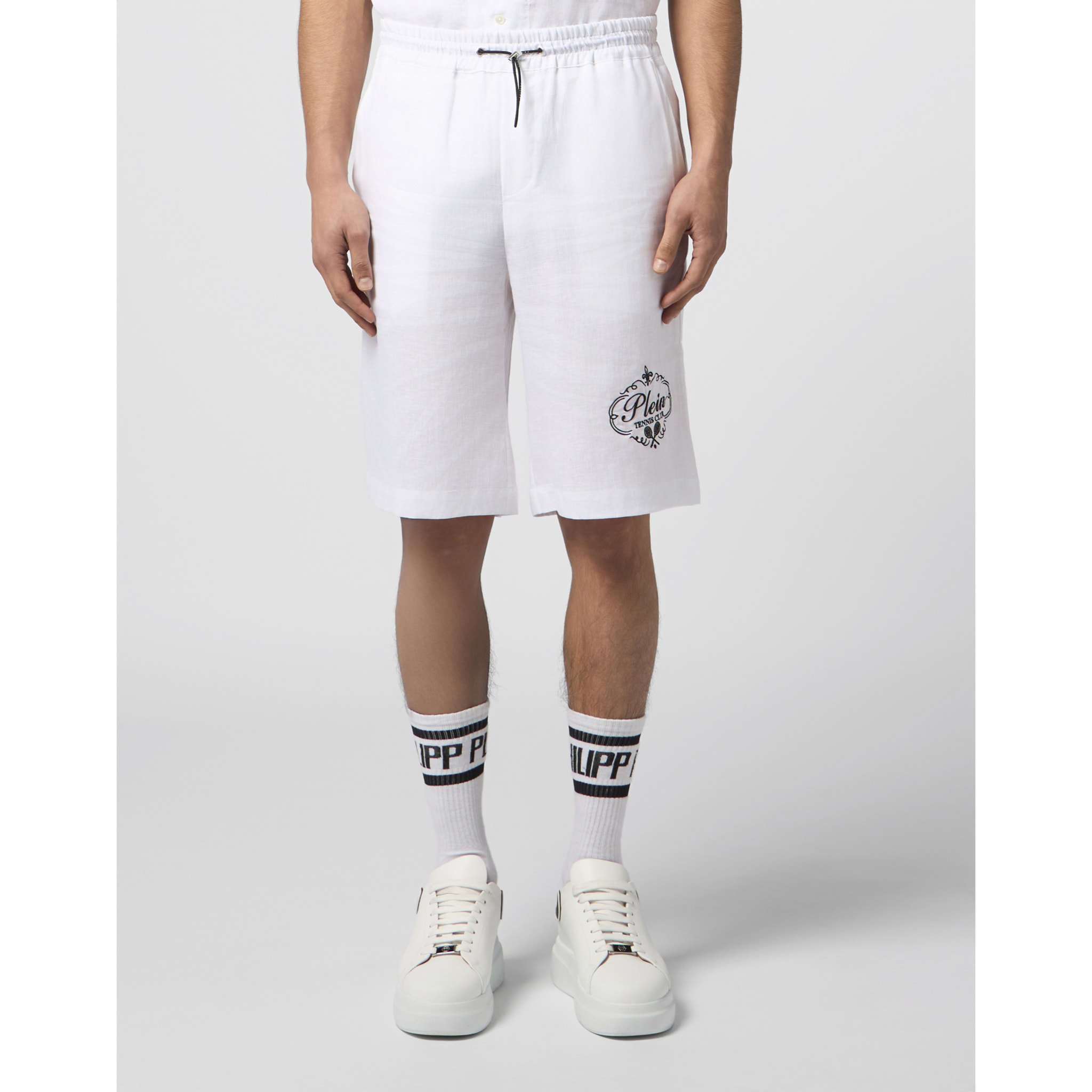 PHILIPP PLEIN Linen Drawstring Shorts Tennis Club