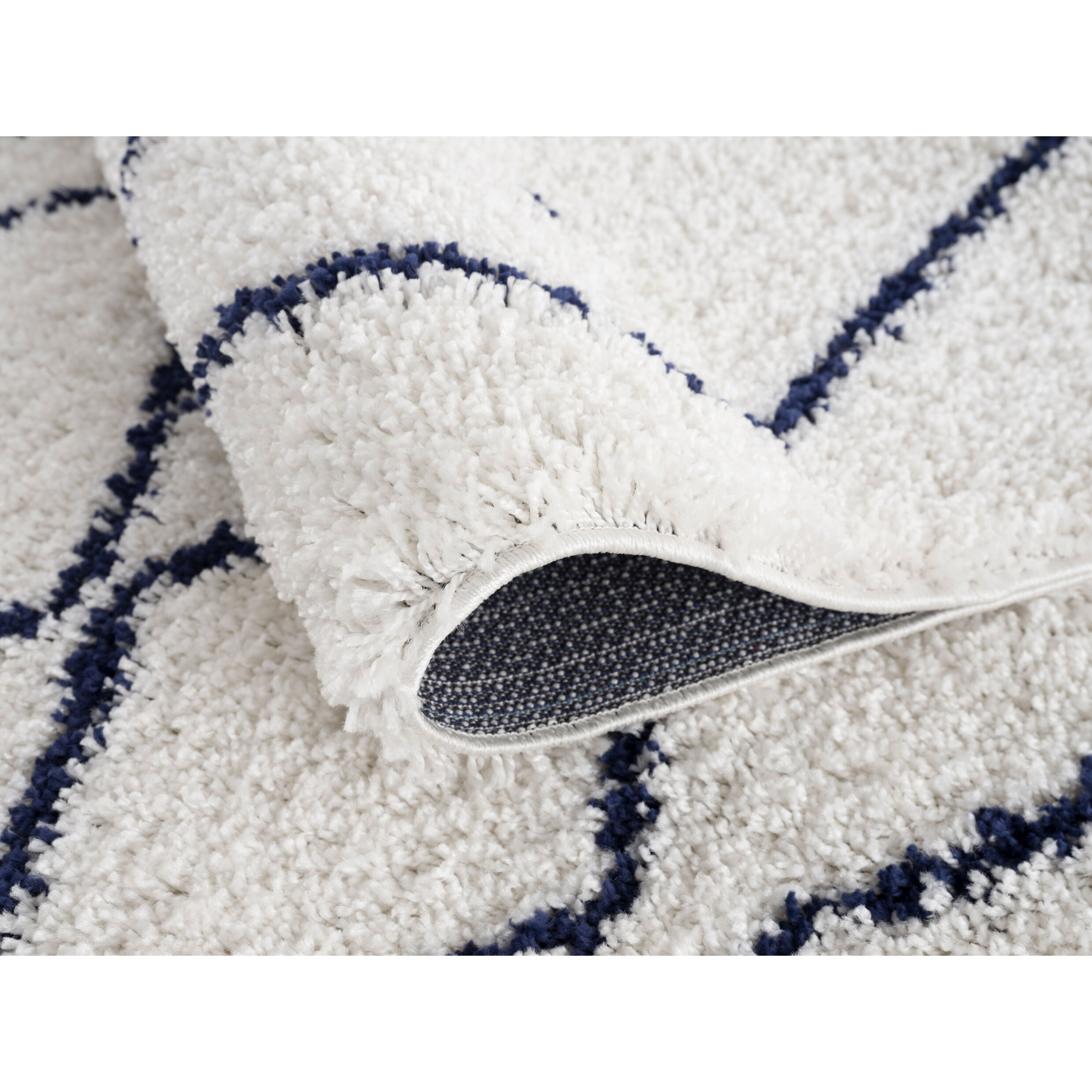 Terra - tapis shaggy de salon en laine artificielle bleu indigo