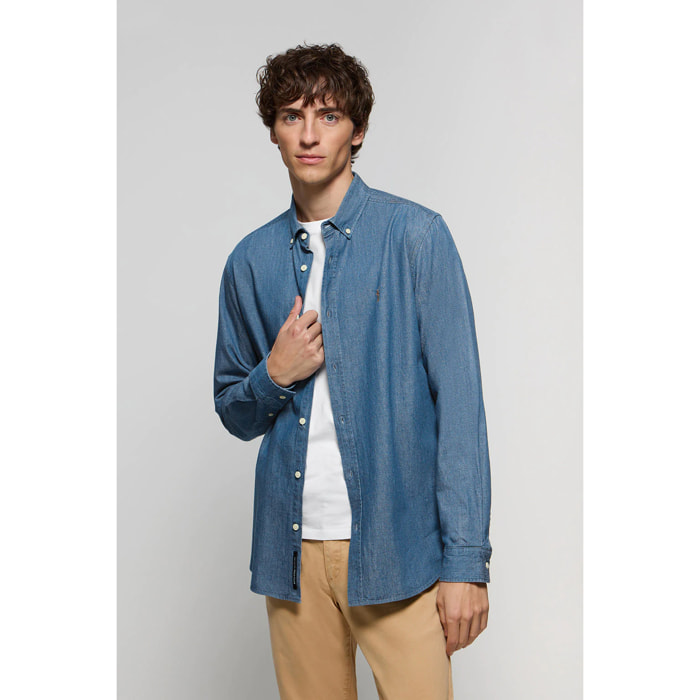 Camicia denim regular fit con logo Rigby Go