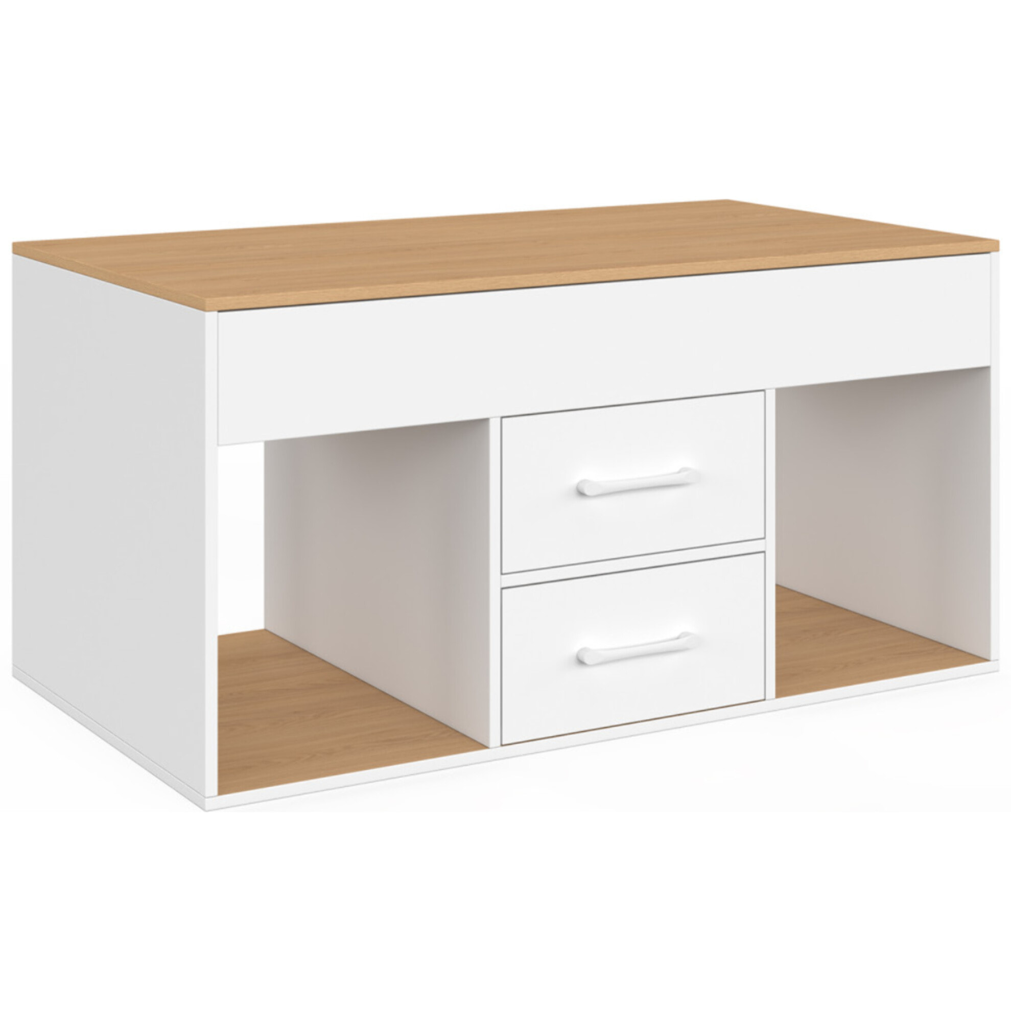 Table basse Uma relevable 2 tiroirs bois et blanc