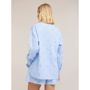 Motivi - Camisa oversize a rayas con bordados de perlas - Light - blue