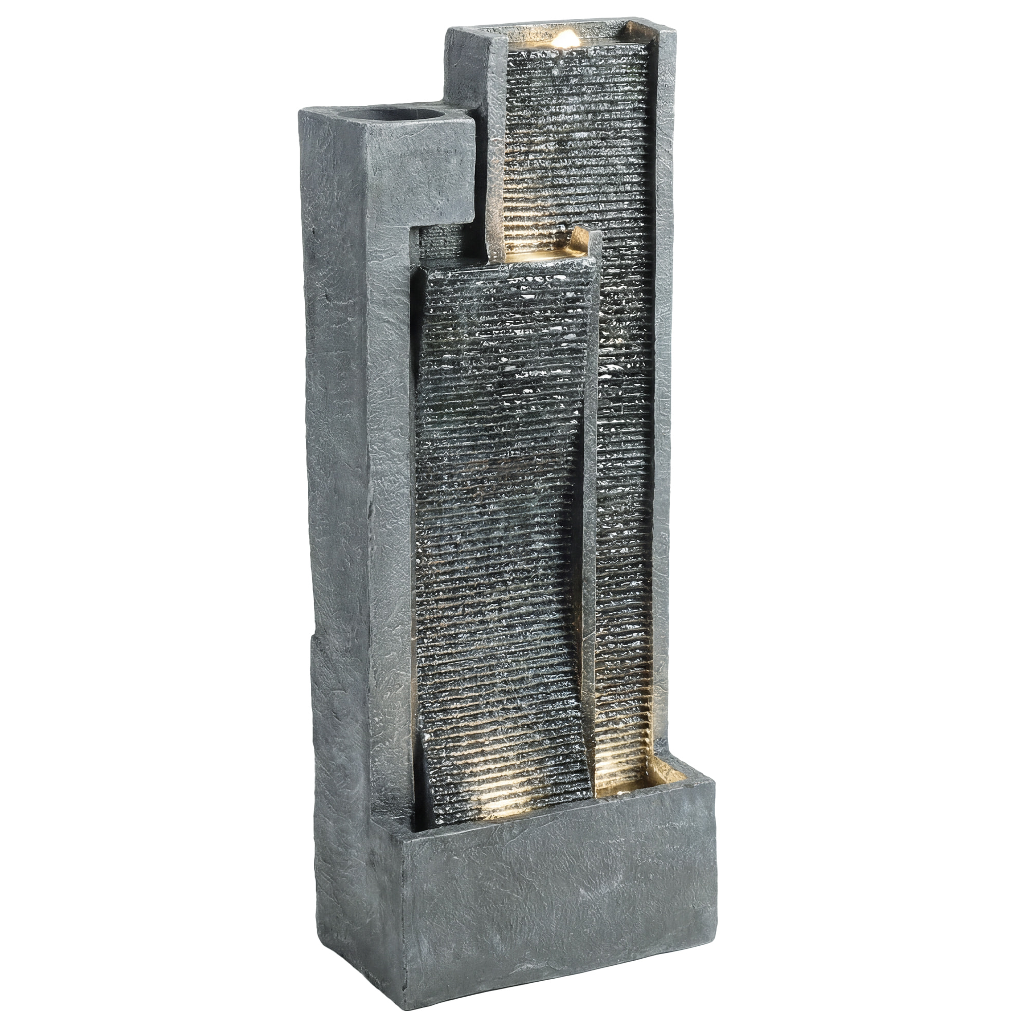 Fontaine de jardin cascade LED 3 niveaux avec jardinière gris
