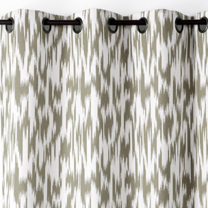 Rideau jacquard motif ikat en fils upcyclés - Kaki