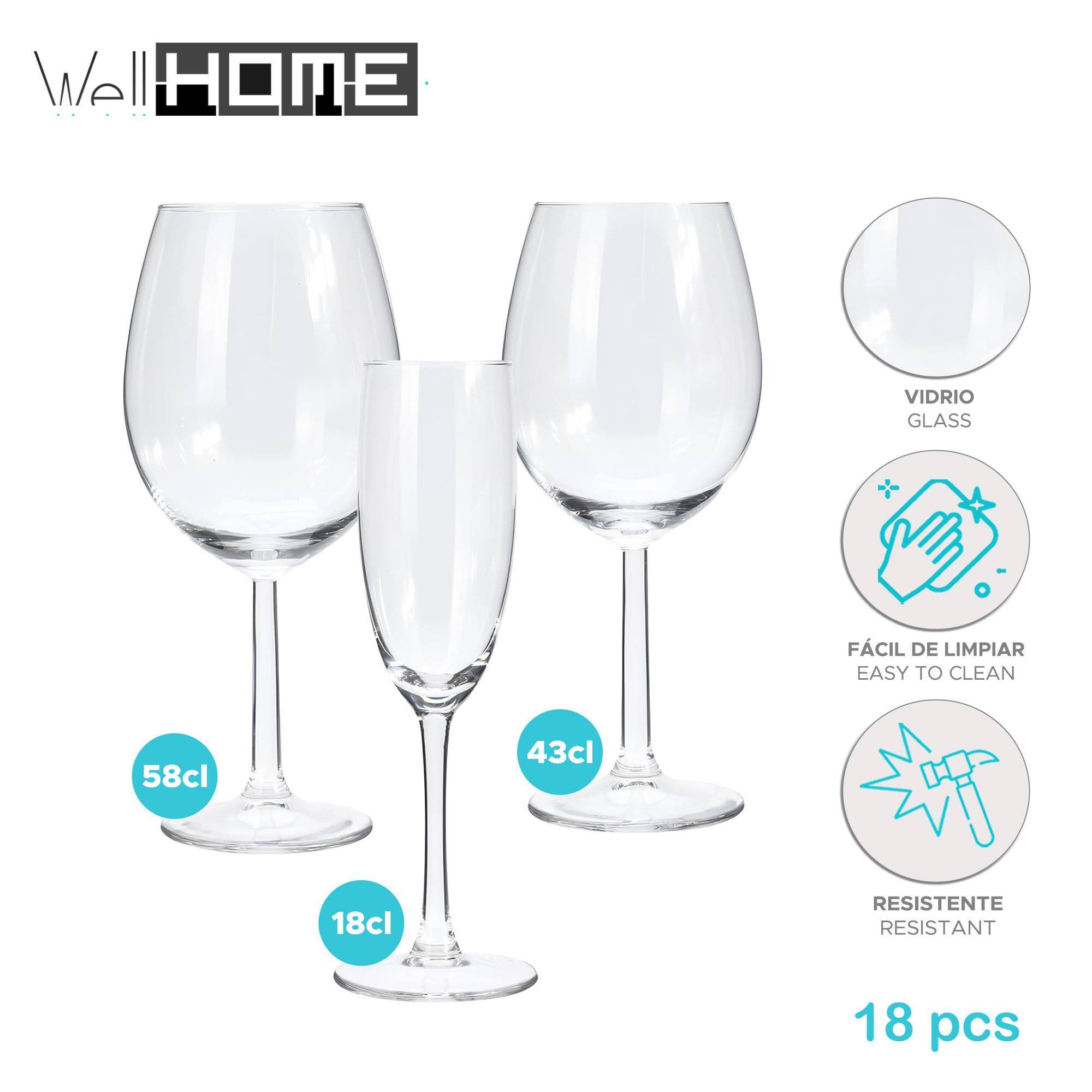 set de 18 copas de vino y champagne