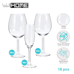 set de 18 copas de vino y champagne