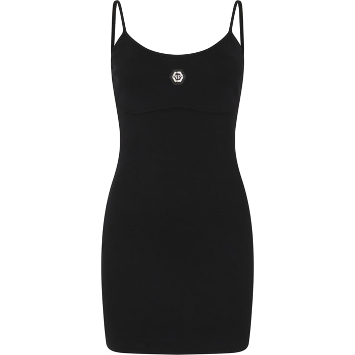 PHILIPP PLEIN Cotton Rib Short Tank Dress Crystal Hexagon