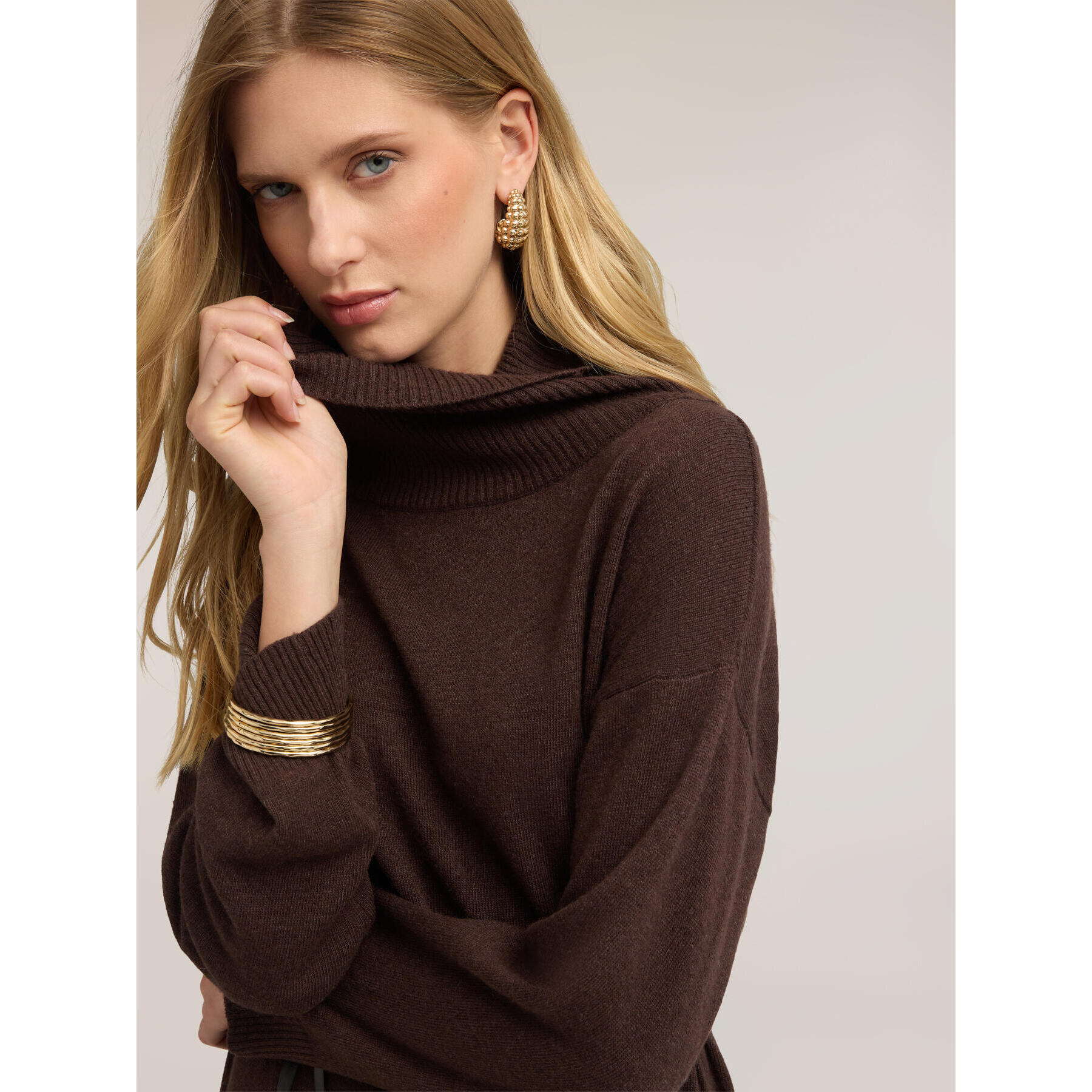 Motivi - Vestito over in maglia a righe - Marrone