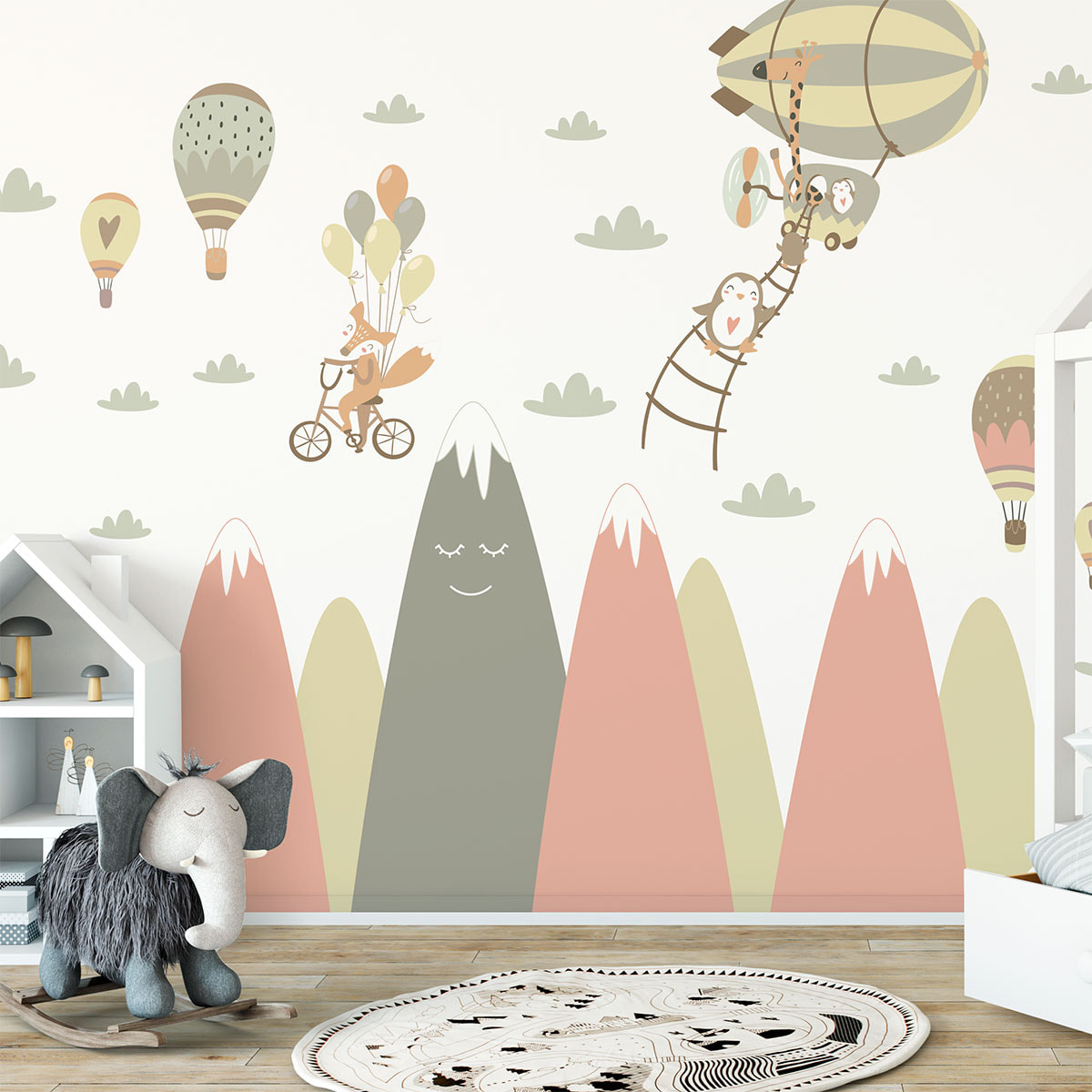 Stickers muraux enfants - Décoration chambre bébé - Autocollant Sticker mural géant enfant montagnes scandinaves ANIMAUX AMIS