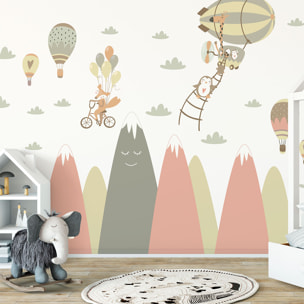 Stickers muraux enfants - Décoration chambre bébé - Autocollant Sticker mural géant enfant montagnes scandinaves ANIMAUX AMIS