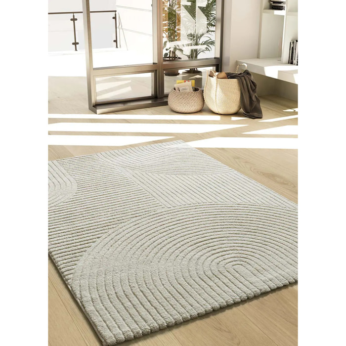 VERONA Alfombra geométrica con relieve en color crema, varias medidas disponibles.