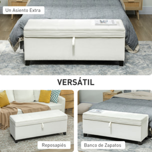 Puff Almacenaje Banco Almacenaje 112L Tapizado en Lino con 2 Bisagras de Seguridad Tapa Abatible y Asiento con Capitoné para Dormitorio Salón Entrada Carga 120 kg 120x40x48 cm Crema