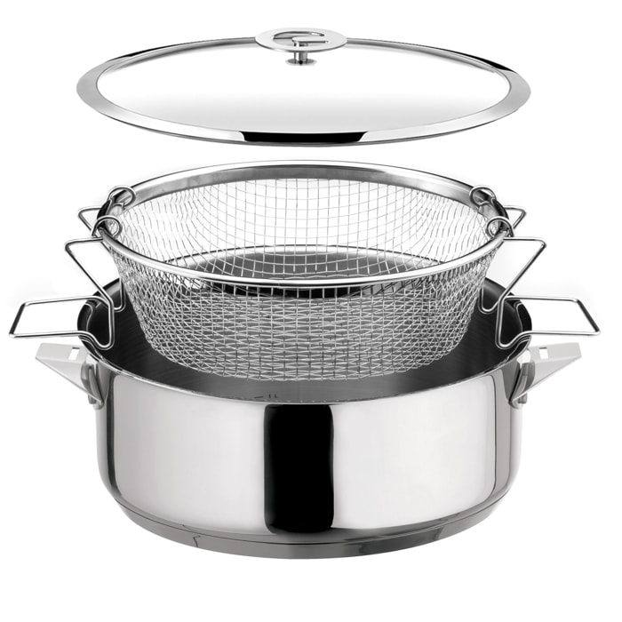 Eclipse - Sauteuse 24 cm revêtue en céramique, couvercle et panier de cuisson pour friture et cuisson à l'eau