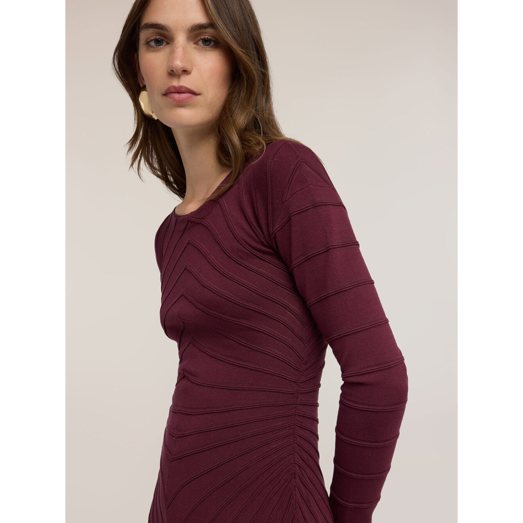 Motivi - Tubino in maglia fine con texture in rilievo - Bordeaux