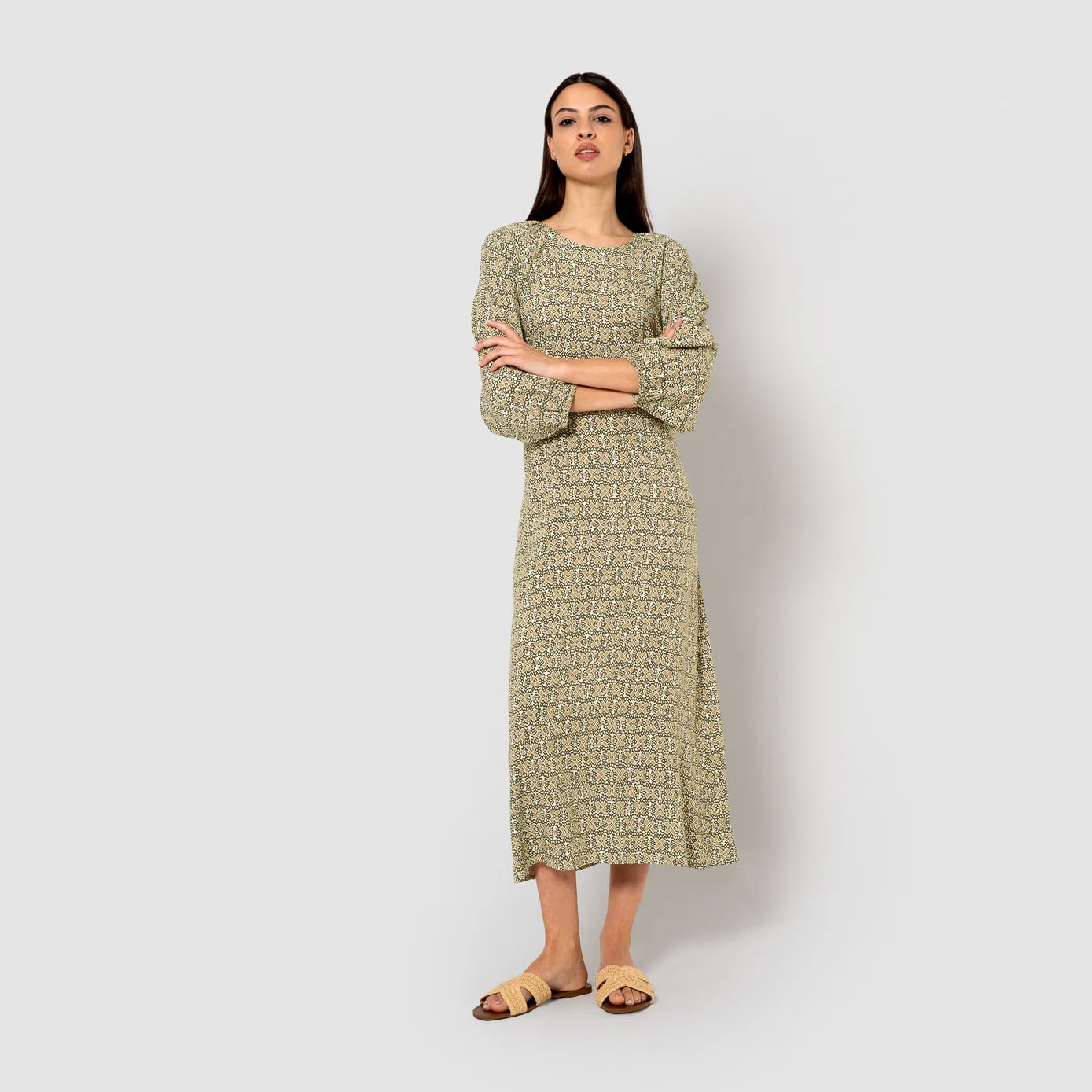 Vestido midi viscosa purnama verde cacería