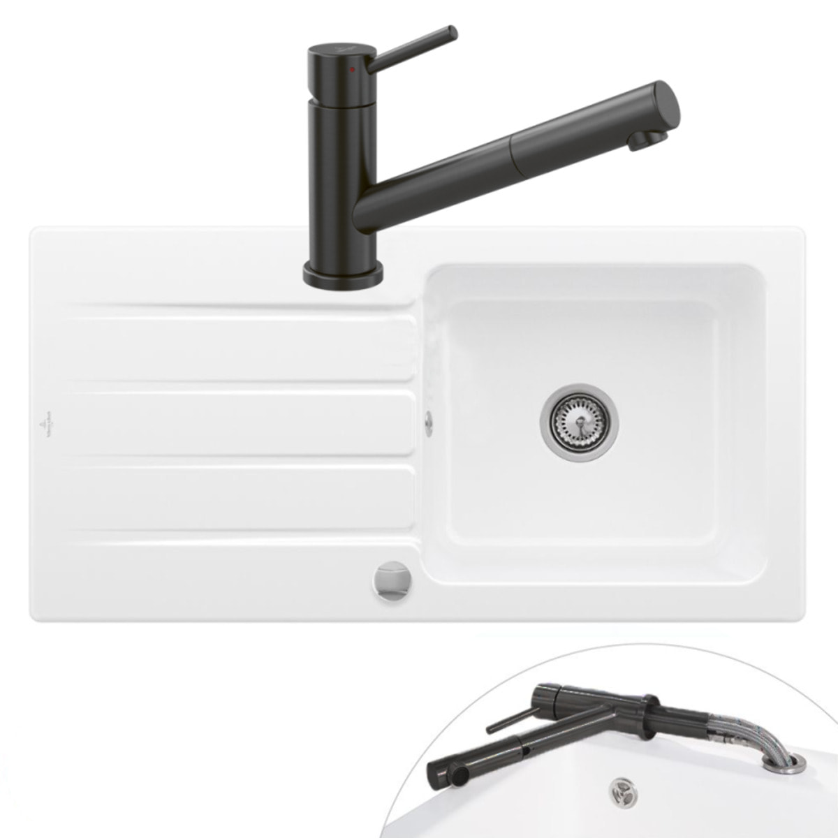 Evier 1 bac Architectura 60 vidage auto + Robinet de cuisine Como Shower Window Anthracite