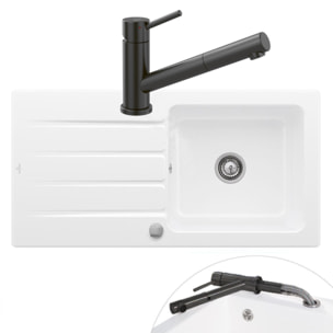 Evier 1 bac Architectura 60 vidage auto + Robinet de cuisine Como Shower Window Anthracite