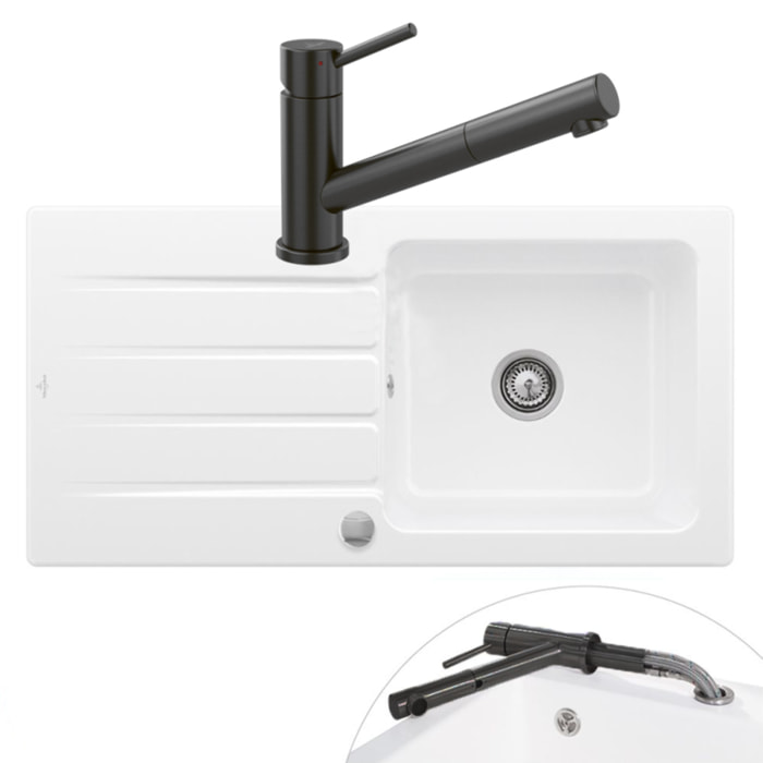 Evier 1 bac Architectura 60 vidage auto + Robinet de cuisine Como Shower Window Anthracite