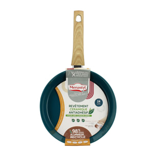 Poêle 24cm en aluminium recyclé bleu canard - tous feux COLORAMA