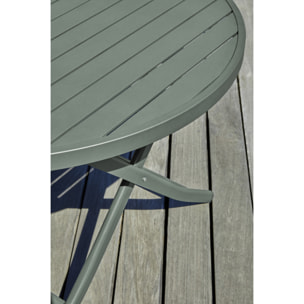 MARIUS - Table de jardin ronde pliante en aluminium vert kaki