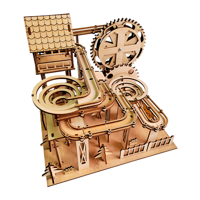 Maqueta de Madera 3D, con movimiento mecánico diseño de Pista de bolas Jungla. 250 piezas
