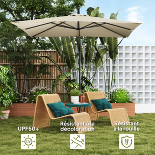 Parasol déporté carré inclinable 2,5 x 2,5 m - manivelle - housse protection incluse - kaki