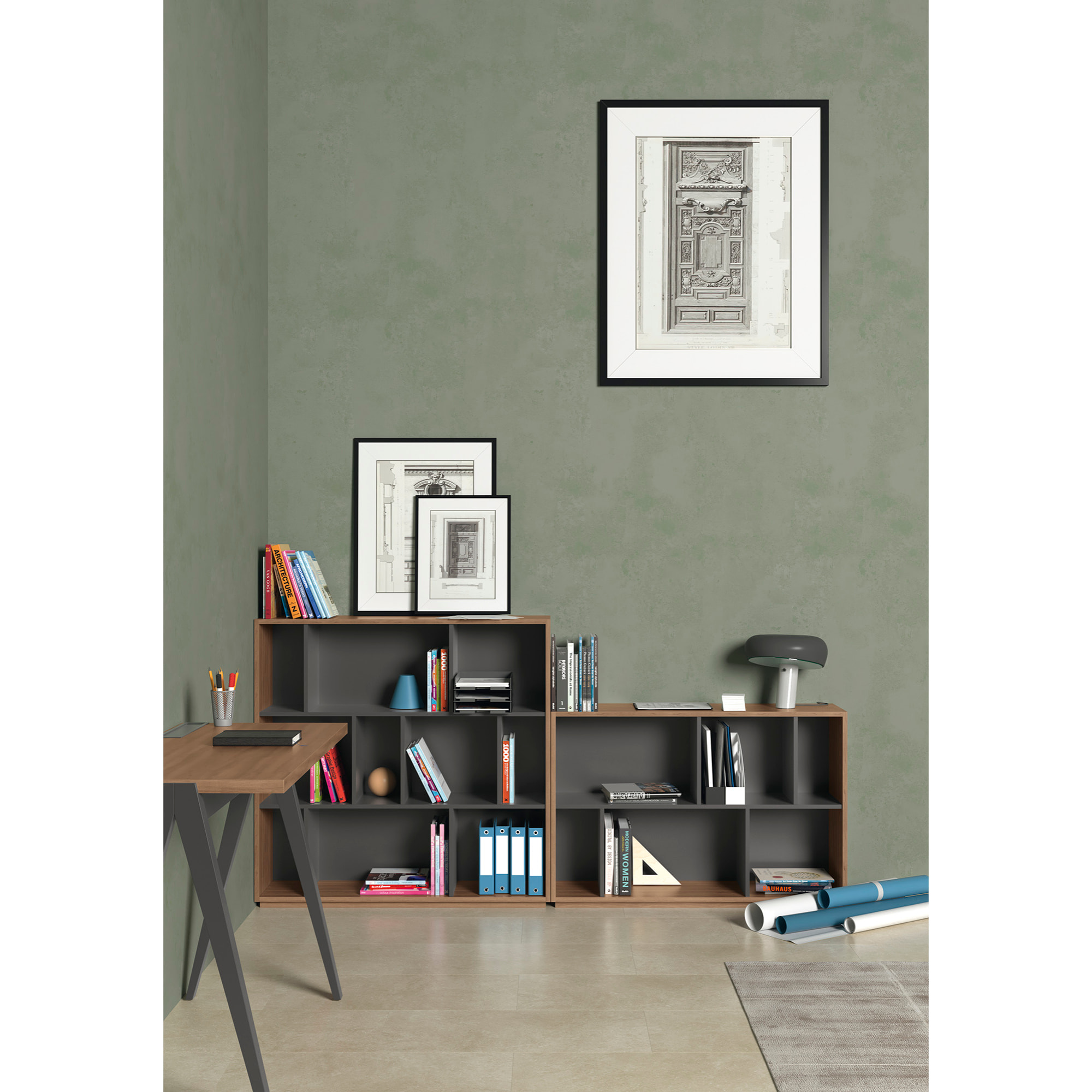 Estantería librería Nack melamina nogal-grafito 80x119x32 cm