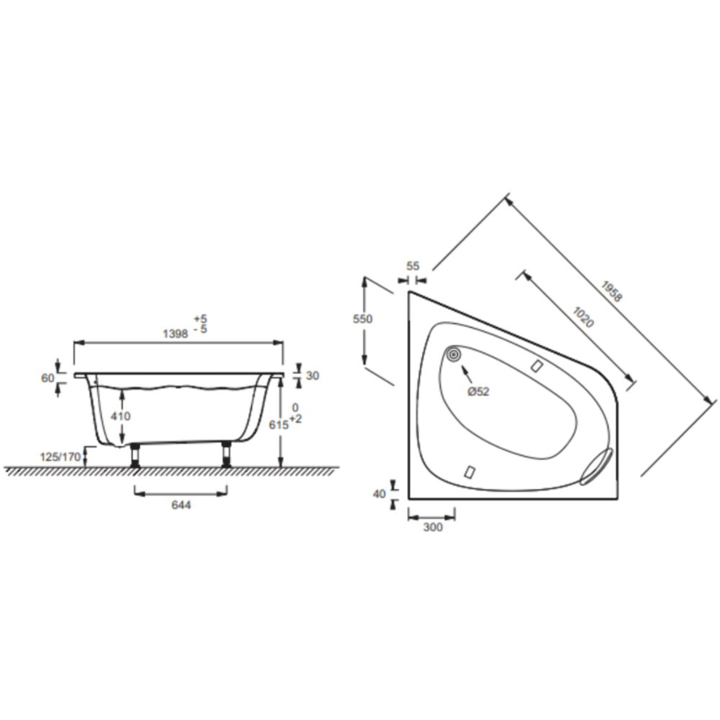 Baignoire droite Odéon up + pare bain 2 volets noir mat